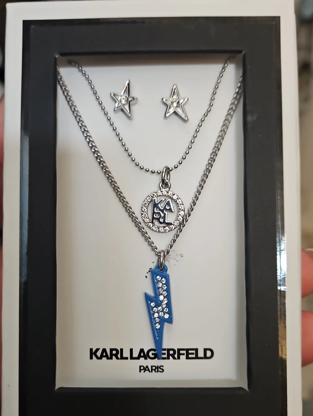 Karl Lagerfeld Blue Lightning Bolt & Crystal Accent Jewelry Set, NIB